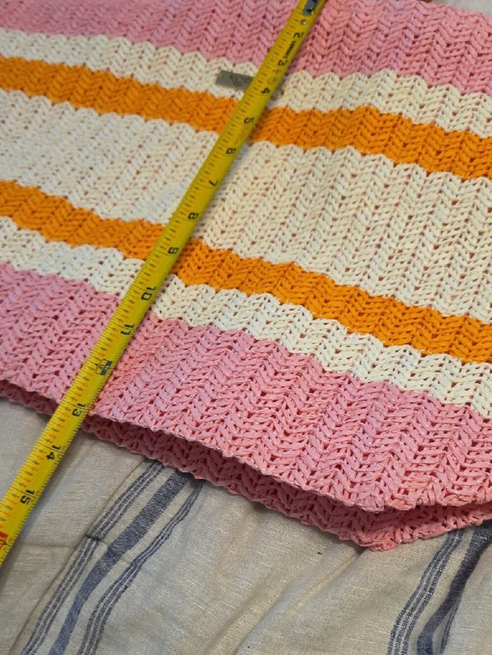 Kopari Pink, Orange & White Striped Woven Tote with Tan Handles